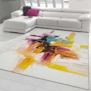 Moderner Kurzflor Teppich „Splash-Brush“ Design bunt creme pink Größe - 160x230 cm