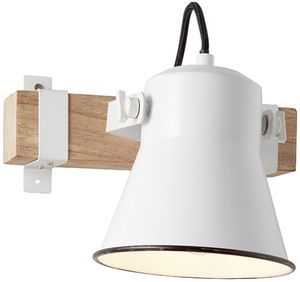 BRILLIANT Lampe Plow Wandspot weiß/holz hell | 1x A60, E27, 10W, geeignet für Normallampen (nicht enthalten) | Kopf schwenkbar