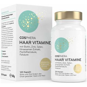 Cosphera Haar-Vitamine - Hochdosiert mit Biotin, Selen und Zink als Beitrag zum Erhalt normaler Haare. Plus Folsäure & Hirse Samen Extrakt (reich an Silizium) - 120 vegane Kapseln im 2 Monatsvorrat