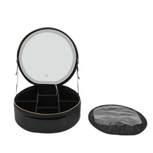 Make-up Case Cosmetic Storage Box Přenosný kosmetický kufřík Make up Organizér Skladovací šperkovnice s LED světly Zrcadlo černé