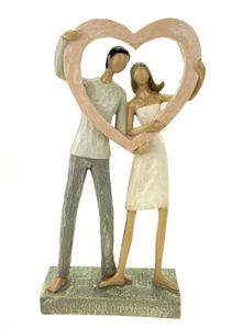 Skulptur Liebespaar mit Herz 27 cm modern Liebe Partnerschaft Freundschaft Ehe