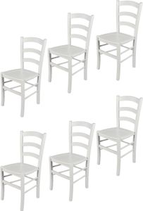 t m c s Tommychairs - Sada 6 stoličiek VENEZIA do kuchyne a jedálne, robustná konštrukcia z lakovaného bukového dreva v bielej farbe (nepriehľadná) a drevený sedák