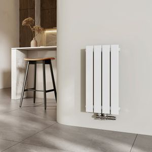 EMKE Heizkörper Flach Heizkörper Design Paneelheizkörper Vertikal Einlagig Mittelanschluss 60x30 cm 233W Weiß ohne Heizstab