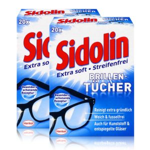 Sidolin Brillen Putztücher 20 Tücher - Extra Soft & Streifenfrei (2er Pack)