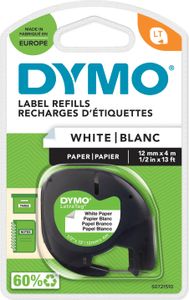 DYMO Original LetraTag Papier Etikettenband | schwarz auf weiß | 12 mm x 4 m | selbstklebendes Papier Schriftband | für LetraTag-Beschriftungsgerät