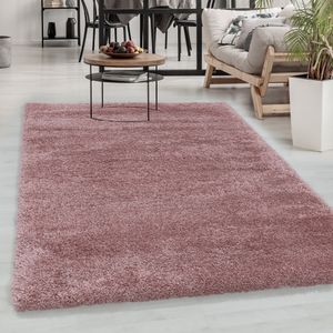 Carpetsale24 Hochflor Shaggy Teppich Wohnzimmerteppich Einfarbig Shaggy Glanz Garn Weich, Maße:80 cm x 80 cm Rund, Farbe:Rosa