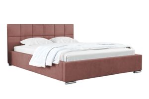 FURMEB24 - CARLO 120 x 200 cm - Postel na skříňových pružinách s podnožkou včetně matrace Belluci Classic - Čalouněná postel s dřevěným rámem - Manželská postel s vysokým podhlavníkem - Čalouněná - Růžová barva