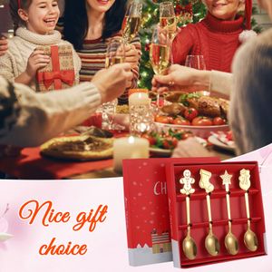4X Weihnachtslöffel Set, Kaffeelöffel aus Edelstahl, Löffel mit Geschenkbox (Gold)