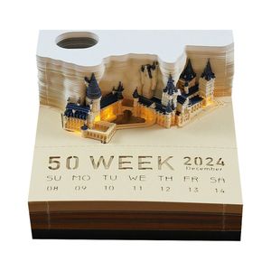 2024 Kalender Tischkalender 3D Notizblöcke mit Lichtern Memo Pad Papier Büros Scrapbooking Papier Schnitzen Geschenk Weihnachtsgeschenk Kunst