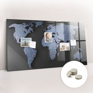 Magnetisch Tafel Magnettafel - Magnetpinnwand Memoboard - Notiztafel verschiedenen Designs - 120x60 cm - Weltkarte 3D