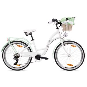 Goetze Mood 24 Zoll Mädchenfahrrad, 6-Gang, V-Bremse, LED, Korb mit Bezug