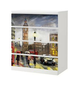 Kommodenaufkleber Malm Londoner Innenstadt gemalt, malm_groesse:4 Schubladen