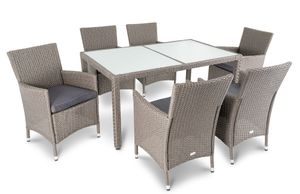 di volio Gartenmöbel-Set VERONA - Essgruppe Garnitur aus Polyrattan, robuste Sitzgruppe - Tisch mit Glasplatte + 6 Stühle, Terrassenmöbel Lounge Set