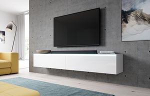 TV Lowboard BARGO TV-Schrank Fernsehschrank hängend glänzend 180 cm mit LED Weiß matt / Hochglanz