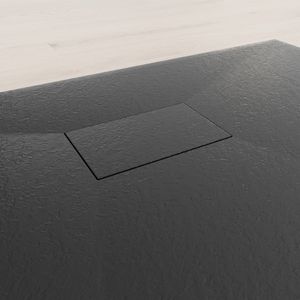 i-flair - SMC Duschwanne 120x100 cm mit anti-rutsch Oberfläche in schwarzer Steinoptik inkl. Ablaufgarnitur