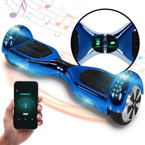 ROBWAY W1 - Hoverboard für Erwachsene & Kinder - 6,5 Zoll - 15 km/h - 20 km - Self-Balance - Bluetooth - App - 700 Watt - LEDs (Blau Chrom)