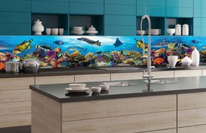 Küchenrückwand Folie selbstklebend FISCHE IM OZEAN 350 x 60 cm - Klebefolie - Dekofolie - Spritzschutz für Küche -