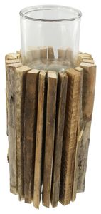 Windlichtsäule "Rustikal" aus recyceltem Holz, 41 cm hoch, Deko-Säule, Holzsäule, Deko-Säule mit Kerzenglas, Bodenwindlicht, Kerzensäule