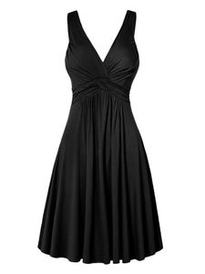Damen Ärmellose V-Ausschnitt Abendkleid Sommer Kleider Elegant Einfarbig Cocktailkleider Schwarz,Größe:3Xl