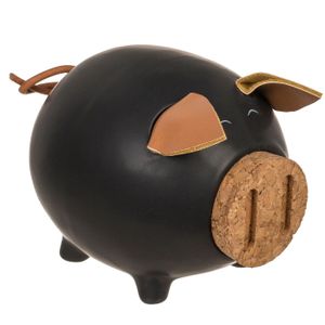 Spardose Schwein mit Korkverschluss-Nase Schwarz 11,8 x 9,5 x 9,2 cm