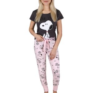 Snoopy Grauer und rosa Damen-Kurzarm-Baumwollpyjama, lange Hose M
