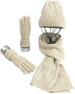 Damen Schal Mütze Handschuhe Set Warme Winterset Gestrickt Beanie Schnee Hut
