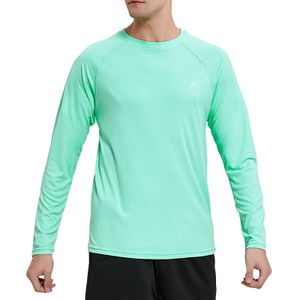 Herren UPF 50+ Sonnenschutz Langarm Shirt Surf Rash Guard UV Shirts schnelltrocknend Workout Laufen Outdoor SHALLOWGREEN L