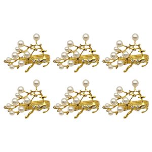 6 Stück Serviettenhalter, exquisite wiederverwendbare Legierung, rostfrei, gefälschte Perlen-Serviettenringe für Hochzeit-Golden