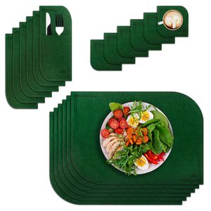 VILSTO Tischset Filz 18er Set, Tischsets Abwaschbar, Teller Set Untersetzer Gläser Bestecktaschen, Küchen Deko, Tischdeko Esstisch, Platzset Abwischbar, Waldgrün