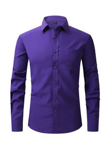 Herren Feste Farben Tops Business Langarm Tunika Hemd Anti Falten Brusttasche Bluse Hemden