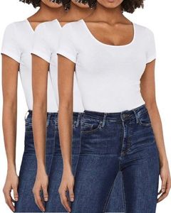 Vero Moda Damen Basic T-Shirts 3er Pack, 3xWhite L