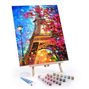 Malen nach Zahlen "Eiffelturm" 40x50cm mit Rahmen und Staffelei - Paint by Numbers für Erwachsene & Kinder