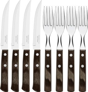 Steakbesteck Steakgabel Steakmesser Set rostfreier Edelstahl, brauner Holzgriff ( 8 -tlg. ) 4 Personen Edelstahl , , rostfrei, spülmas Steakbesteck Steakgabel Steakmesser Set rostfreier Edelstahl, brauner Holzgriff ( 8 -tlg. ) 4 Personen Edelstahl , , rostfrei, spülmas