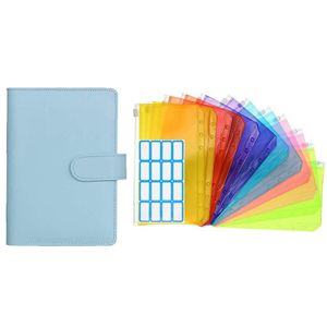 A6 Binder Budget Notizbuch Budgetplaner,6 Loch Binder Ordner mit 12 Kunststoff Ordnertaschen und  Label Aufkleber, Notebook Binder Budgetplaner Binder(Blau)
