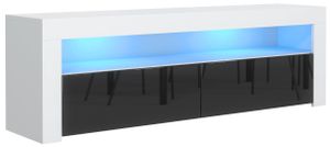 TV LOWBOARD SCHRANK TISCH BOARD 130cm mit BLAU LED-Beleuchtung Weiß / Hochglanz Schwarz