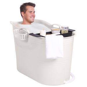 HelloBath® Mobile Badewanne für Erwachsene L - Ideal für das kleines Badezimmer - 100x51x64cm - Stylisch (Weiß) - Inklusive Badewannenablage