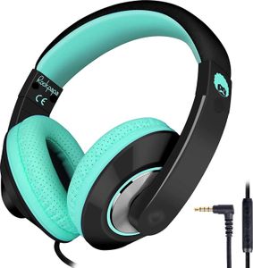 Kopfhörer Kinder mit Kabel, Einstellbar, Lautstärkeregler, 3,5 mm Jack, HD-Mikrofon, Over Ear Kinderkopfhörer für Schule/Reise/PC, Schwarz Teal