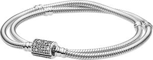 Pandora Armband 599544C01-D Double Wrap Barrel Clasp Snake Chain Barcelet Sterling Silver clear cub