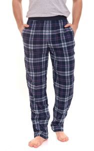 LIVERGY Herren Schlafanzug-Hose aus reiner Baumwolle Pyjama-Hose in Flanell-Qualität 390207_2201 Blau/Weiß/Rot, Größe:L
