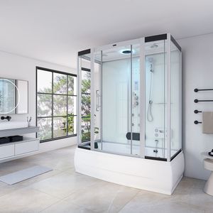 HOME DELUXE - Badewanne mit Dusche DIAMOND BIG Weiß Duschtempel Whirlpool Dampfdusche