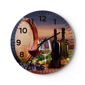 Wanduhr - Rund - Glasuhr - Wein Weinberg Sommer - 30x30cm - Schleichendes Uhrwerk - Lautlos - zum Aufhängen bereit - Dekoration Modern - Wanddekoration aus Glas - C4AR30x30-4125