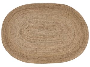 BELIANI Teppich Beige Jute Oval 160x230 cm Handgewebt Boho Kurzhaar Kurzflor für Fußbodenheizung Esszimmer Wohnzimmer Schlafzimmer Ausstattung