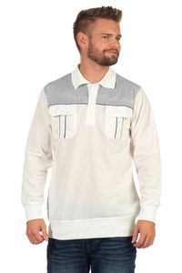 Herren Polo Shirt Langarm Baumwolle Longsleeve mit Brusttaschen, Ecru M/50