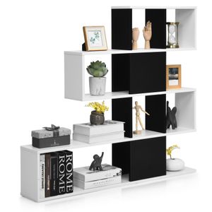 COSTWAY 5-stöckiges Bücherregal, Raumteiler Regal aus Holz, freistehendes Treppenregal, Standregal Stufenregal für Wohn- & Schlafzimmer, Büro, Weiß+Schwarz