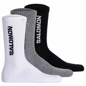 Salomon Unisex Socken, 3er Pack - EVERYDAY CREW, Frottee, Stütz-Zone, Logo Schwarz/Weiß/Grau 36-38