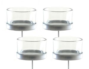 Teelichtstecker Glas / Metall im 4er Set - Kerzenhalter in silber