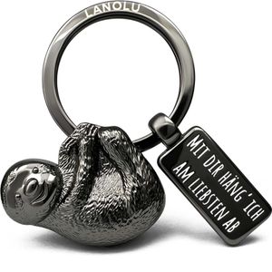 LANOLU Faultier Schlüsselanhänger Tiere Metall mit Gravur Glücksbringer Sloth Keychain 3D Figur Faultier Anhänger Faultier Geschenkideen