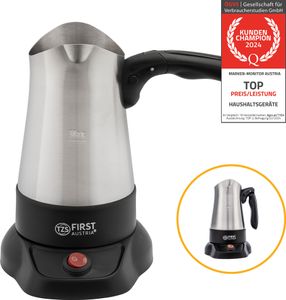 TZS First Austria Türkischer Kaffeekocher, 350ml, 800W, Espressokocher, Mokkakocher, Edelstahl, Elektrisch Kaffeekocher, türkische Kaffeemaschine, mit klappbarem Handgriff, Schwarz