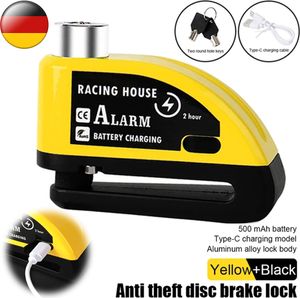 Motorrad Fahrrad Schloss Alarm Bremsscheibenschloss Anti-Dieb Schloss 9.5*3.7*6.9cm gelb
