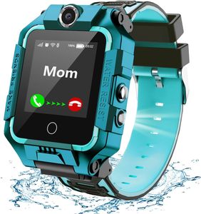 LiveGo 4G, Wasserdichtes und Sicheres Smartwatch-Telefon mit 360° drehbarem, GPS-Tracker, Anruf-SOS-Kamera WiFi, 3-12 Jährige Schüler ( Cyan01)